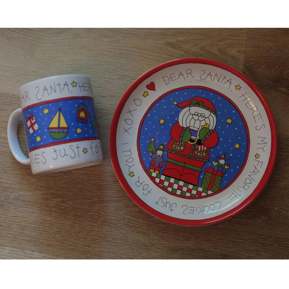 Vintage International Christmas Follies Santa Snack Set Mug and Cookie Plate
